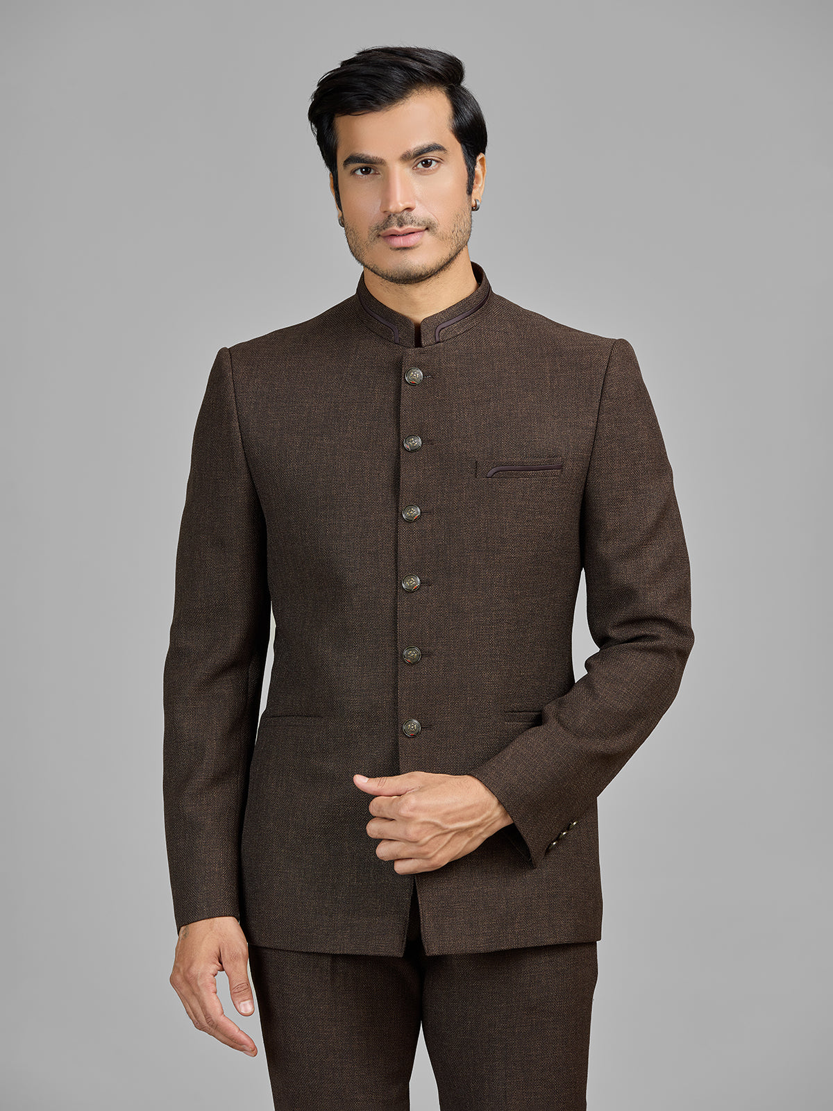 Brown jute jodhpuri suit for formal occasions