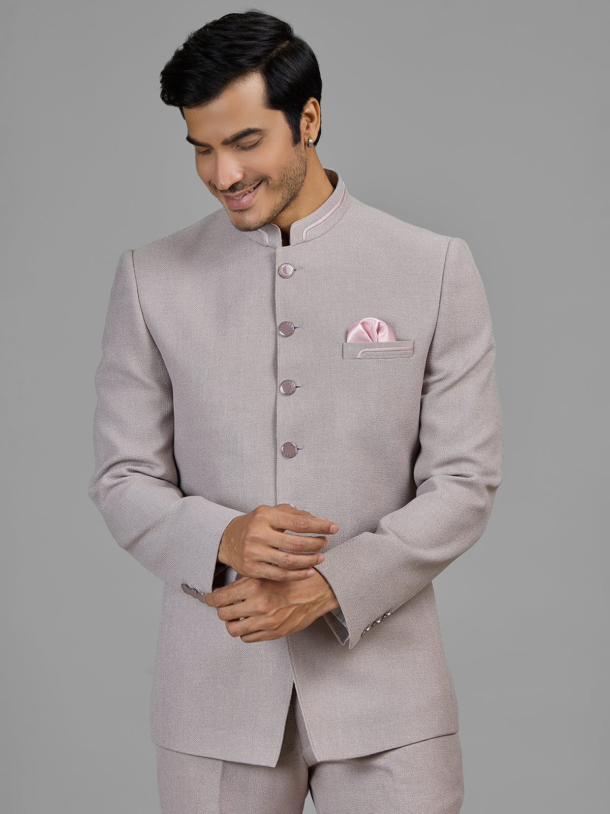 Dusty light pink jute jodhpuri suit for men
