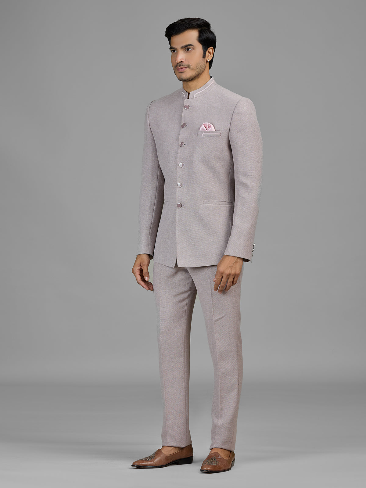 Dusty light pink jute jodhpuri suit for men