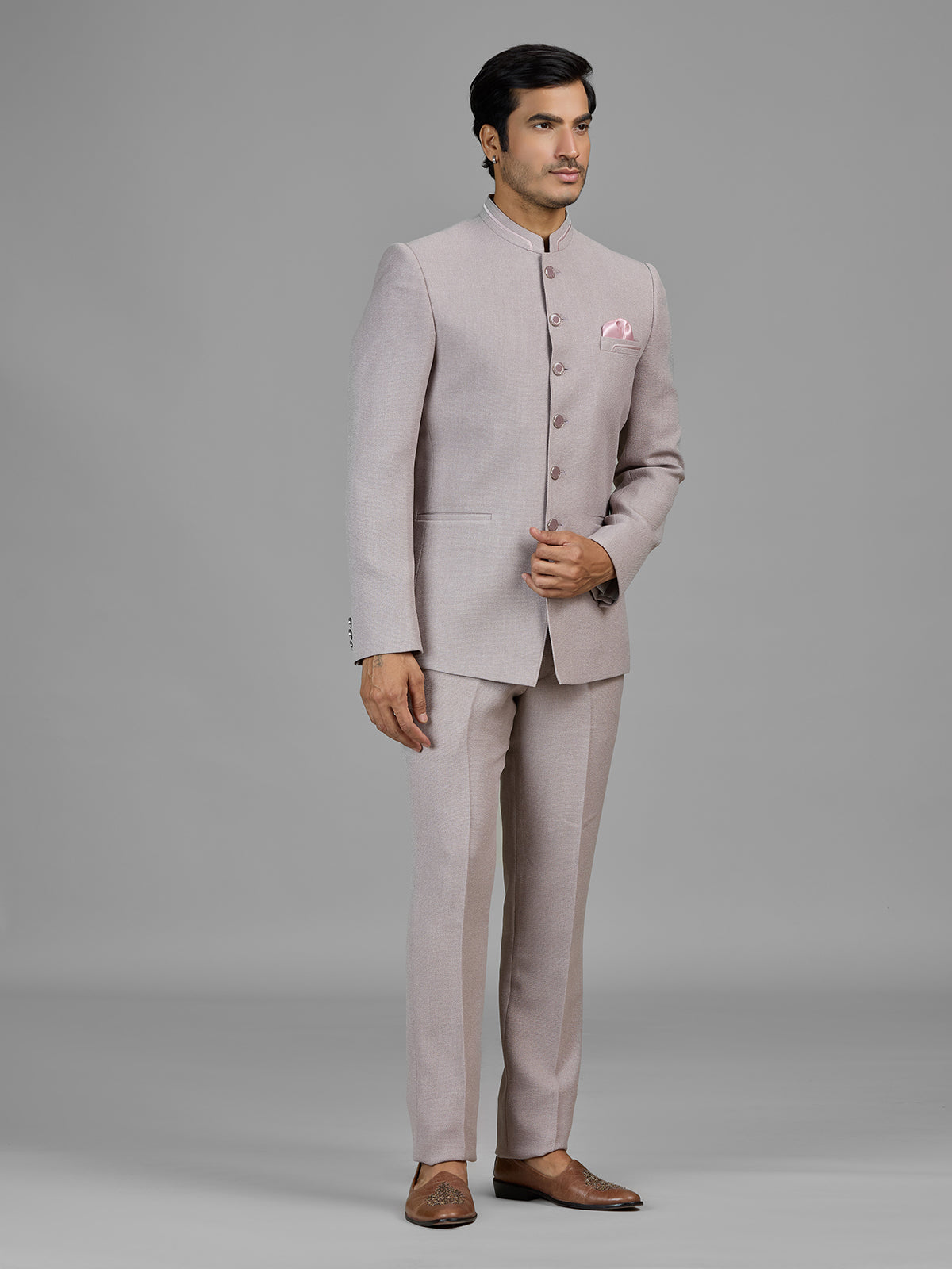 Dusty light pink jute jodhpuri suit for men