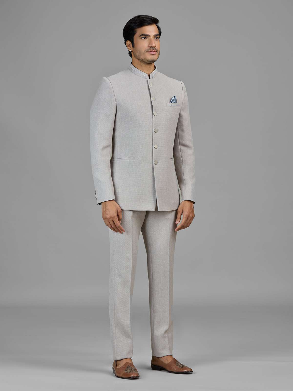 Cream festive wear jodhpuri suit in jute