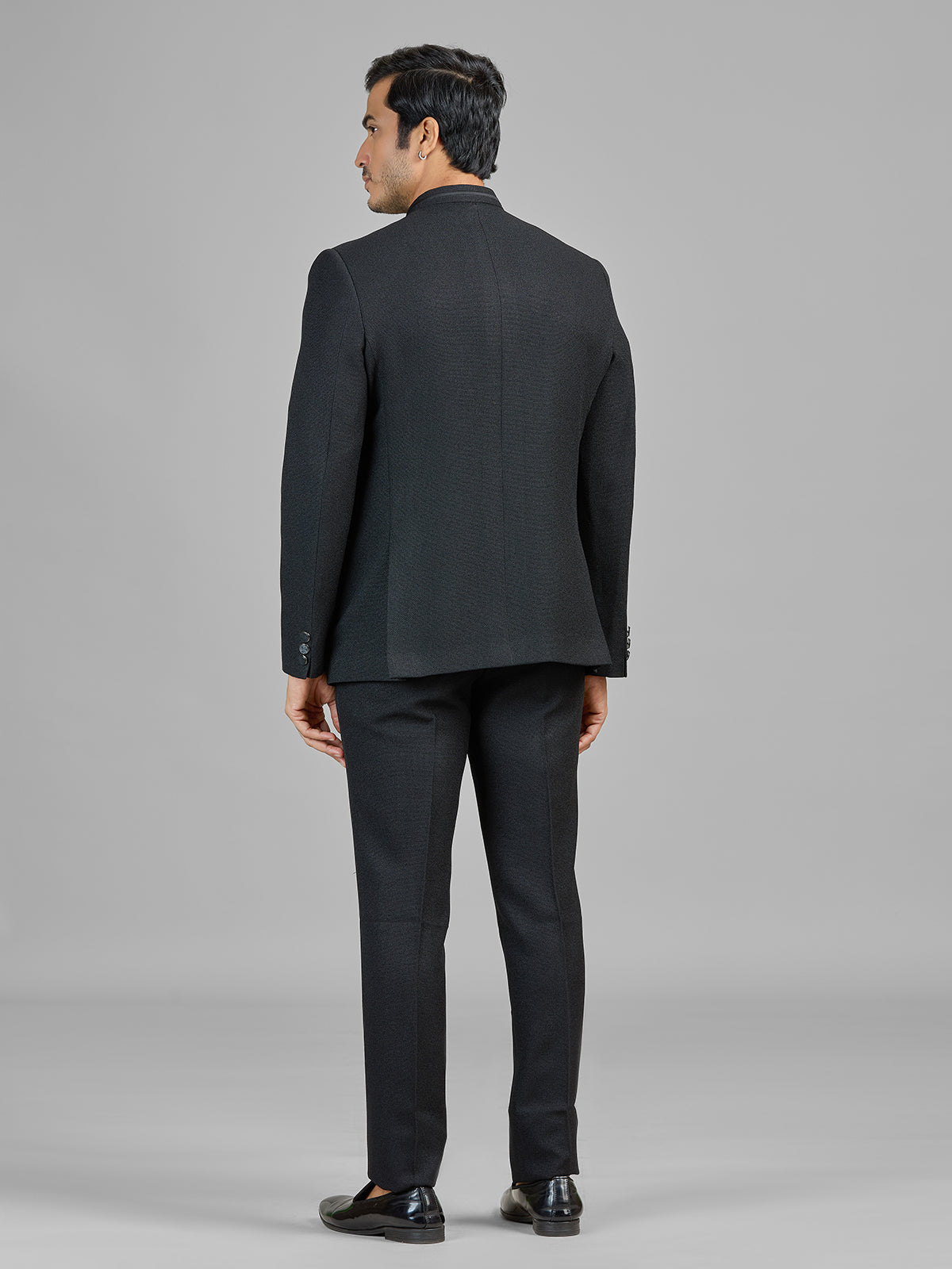 Black jute jodhpuri suit for evening events