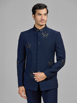 Navy terry rayon jodhpuri suit with cutdana detailing