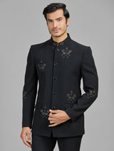 Black terry rayon jodhpuri suit embellished with cutdana