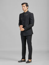 Black terry rayon jodhpuri suit embellished with cutdana