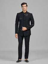 Black terry rayon jodhpuri suit embellished with cutdana