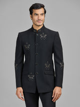 Black terry rayon jodhpuri suit embellished with cutdana