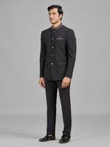 Black terry rayon jodhpuri suit for wedding celebration