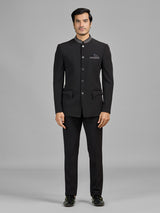Black terry rayon jodhpuri suit for wedding celebration