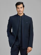 Navy jacket style jodhpuri suit in terry rayon