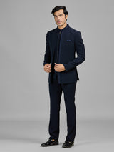 Navy jacket style jodhpuri suit in terry rayon