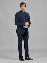 Navy jacket style jodhpuri suit in terry rayon