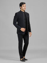 Black terry rayon jacket style jodhpuri suit