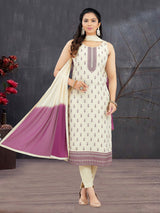 Cream silk sequins and embroidered straight salwar suit with dupatta