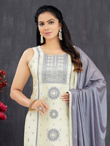 Cream dola silk stone and zari work festive salwar suit