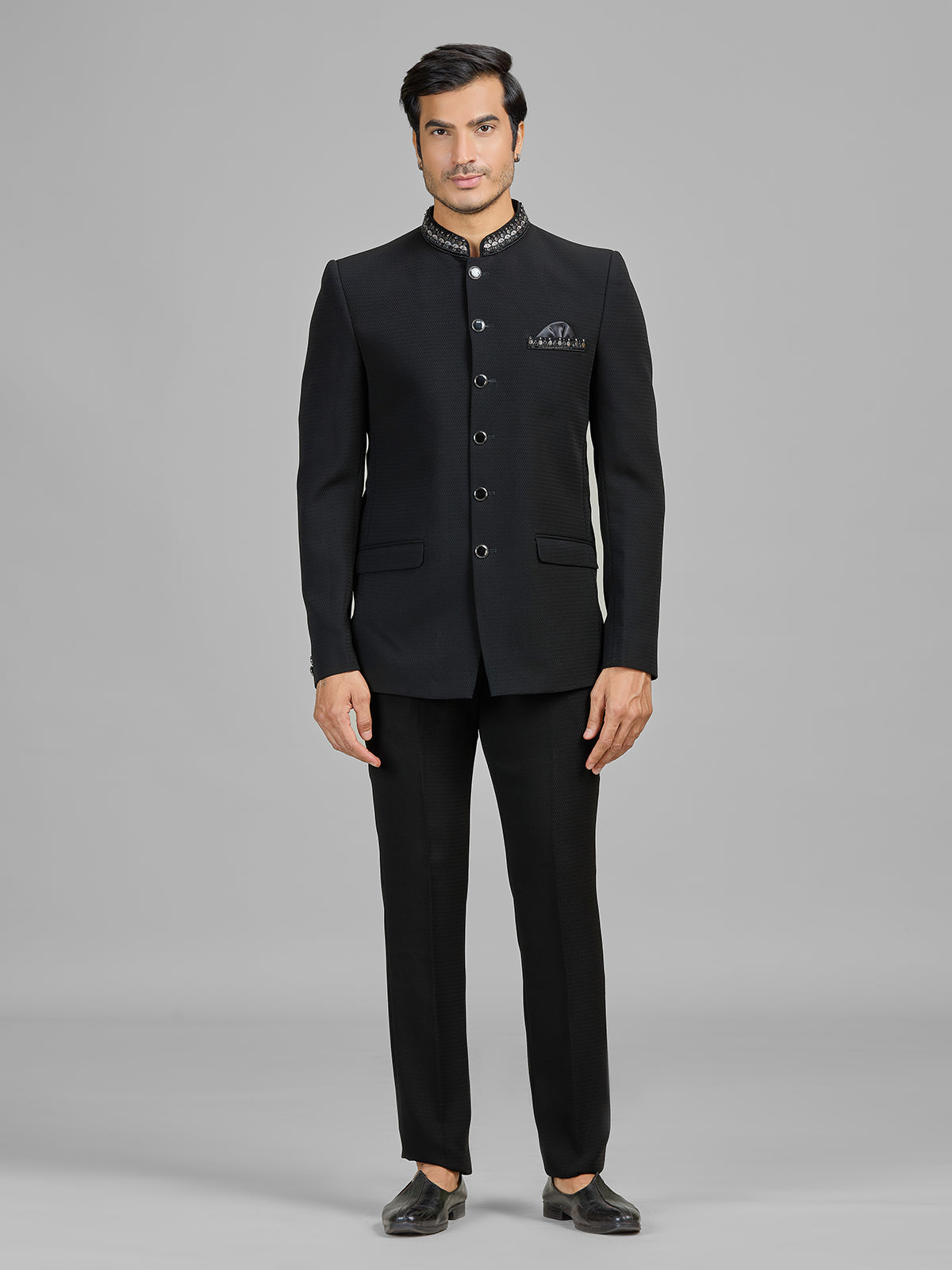 Black party wear terry rayon jodhpuri suit
