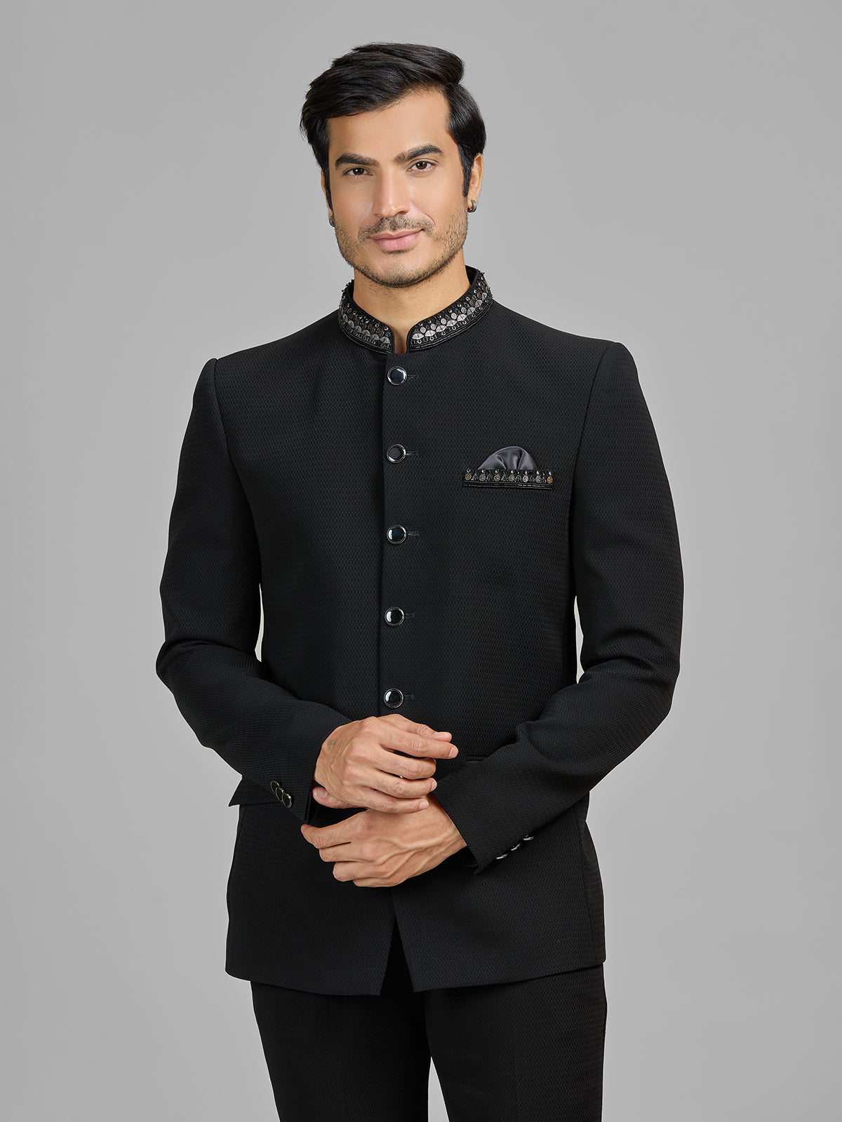 Black party wear terry rayon jodhpuri suit