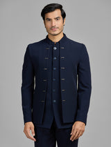 Navy terry rayon jodhpuri suit with standout jacket