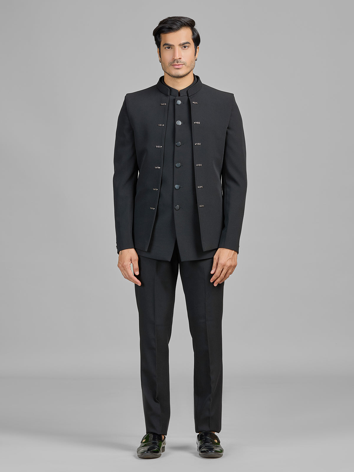 Black terry rayon jodhpuri suit with stunning jacket