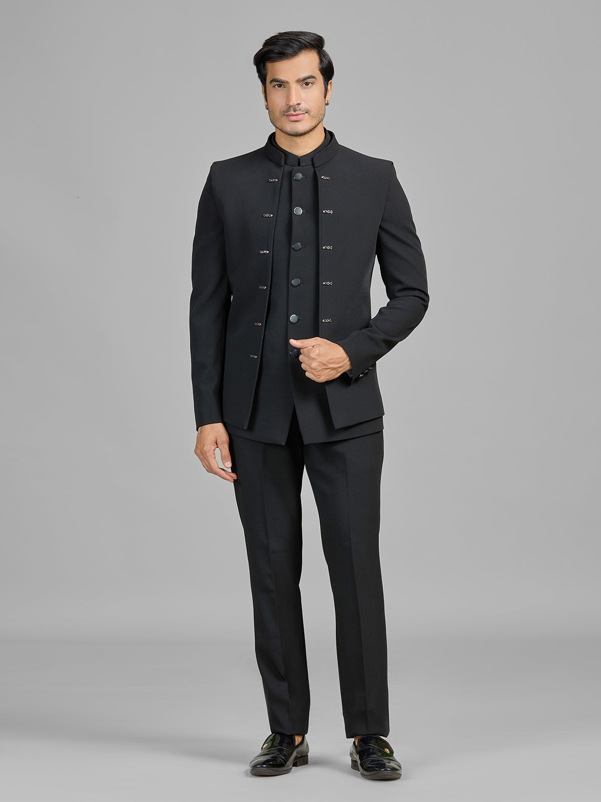 Black terry rayon jodhpuri suit with stunning jacket
