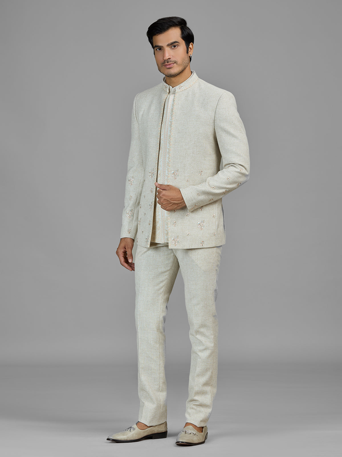 Cream wedding wear linen jodhpuri suit