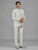 Cream wedding wear linen jodhpuri suit