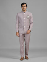 Lilac purple terry rayon jodhpuri suit with embellished crest