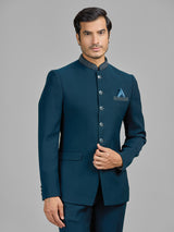 Teal blue terry rayon wedding wear jodhpuri suit