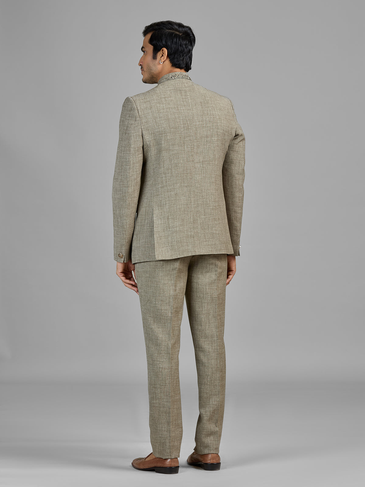 Stone beige terry rayon jodhpuri suit for men