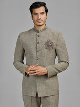 Stone beige terry rayon jodhpuri suit for men
