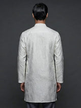 White textured silk blend modern v neck short kurta