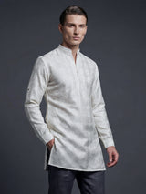 White jacquard silk blend contemporary short kurta