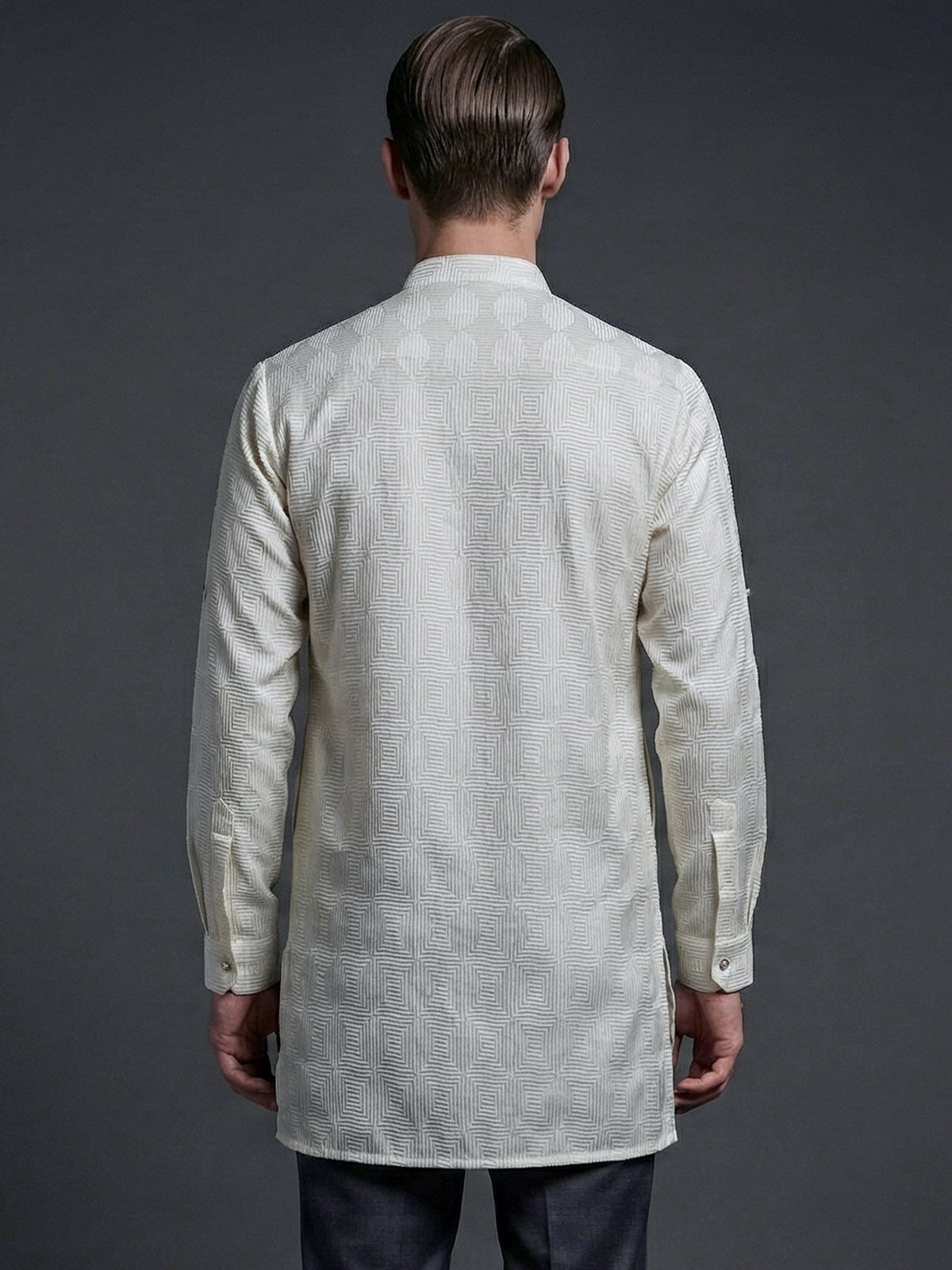 White jacquard silk blend contemporary short kurta