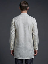 White jacquard silk blend contemporary short kurta