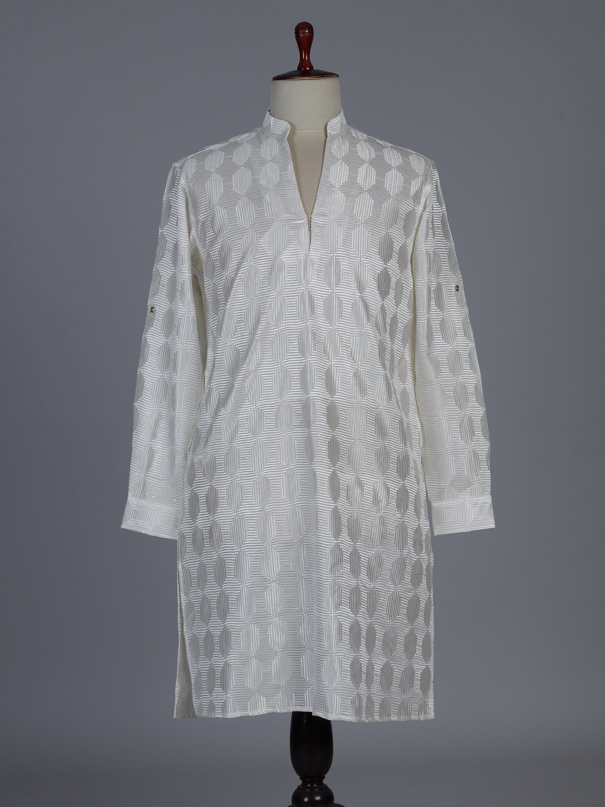 White jacquard silk blend contemporary short kurta