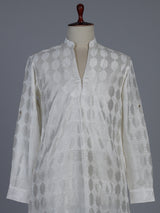 White jacquard silk blend contemporary short kurta