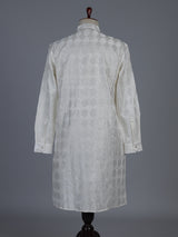 White jacquard silk blend contemporary short kurta