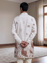 Off white printed cotton blend festive short kurta
