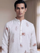 Off white printed cotton blend festive short kurta