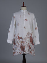 Off white printed cotton blend festive short kurta