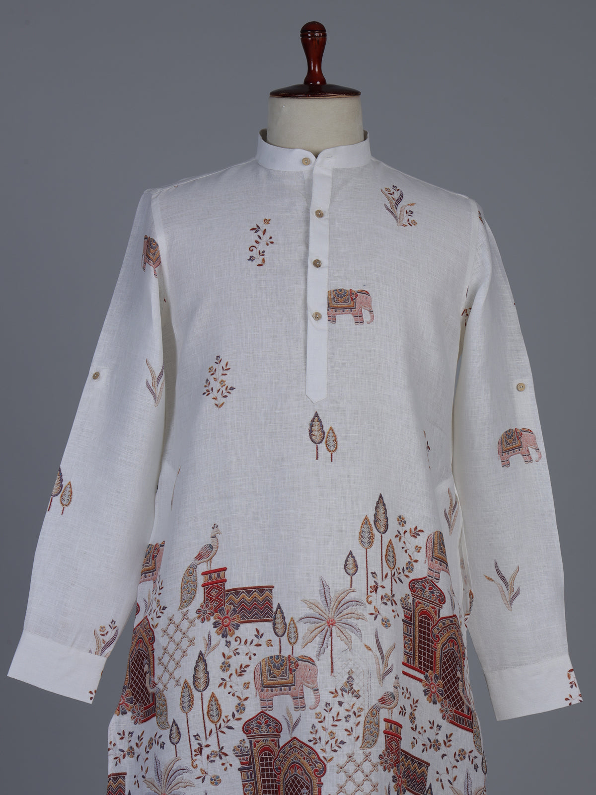 Off white printed cotton blend festive short kurta