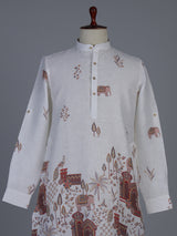 Off white printed cotton blend festive short kurta