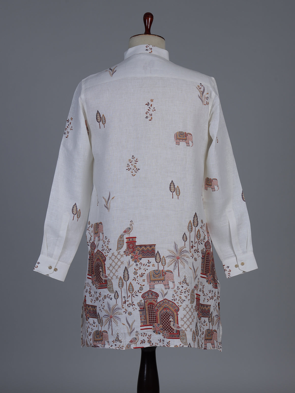 Off white printed cotton blend festive short kurta