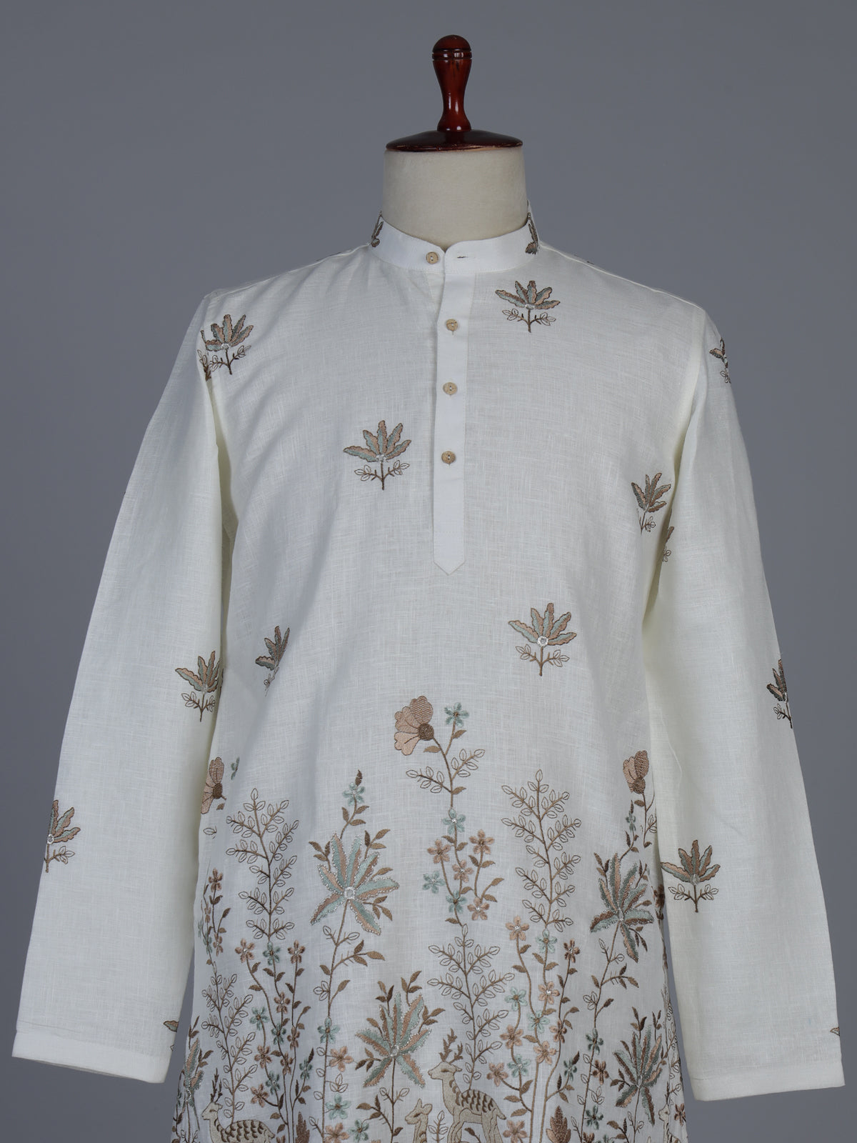 Off white embroidered cotton blend festive short kurta