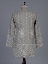 Grey embroidered cotton blend festive short kurta
