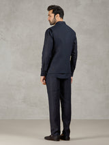 Navy linen waistcoat set with intricate zardosi detailing