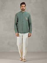 Green linen waistcoat set for festive occasions
