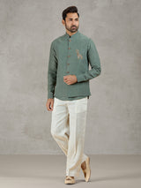 Green linen waistcoat set for festive occasions