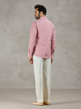 Pastel pink linen waistcoat set with embellished crest detail