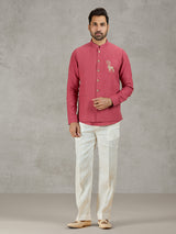 Gajri red linen waistcoat set for festive wear